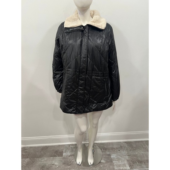Kenneth Cole Jackets & Blazers - Kenneth Cole Coat Womens Black Quilted Puffer Jacket Sherpa Collar 1X New w Tags